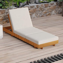 AODSHA Outdoor Chaise Lounge, Acacia Wood Patio Reclining Chairs with 6-Position Adjustable Backrest, Sunbathing Recliner with 4" Thick Triple-fold Cushion for Poolside Garden, Cream