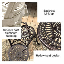 JKSVTF 3 Piece Patio Bistro Table Set w Leaf Design Antique Finish Outdoor Cast Aluminum Furniture Set w Umbrella Hole Rust-Resistant Table and Chairs for Balcony Backyar (Black)