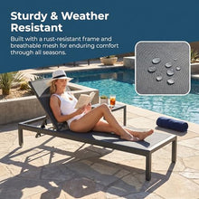 Exoraspaces 2-Piece Outdoor Chaise Lounge Set, Aluminum Reclining Patio Lounge Chair with 5-Position Backrest and Mesh Seat, Tanning Recliner Sunbathing Beach Chairs for Poolside Beach Yard, Gray