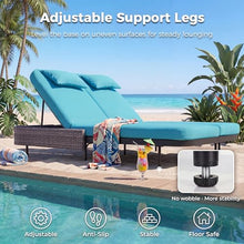 NICESOUL 3-Piece Double Chaise Lounge Set, 51.2" Wide 2-Person Daybed with 2 Wicker Side Tables, Independent Adjustable Backrests, 4" Thick Cushions, Heavy Duty Sunbed for Patio Pool Garden