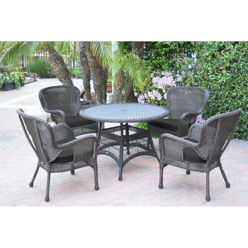 Jeco Windsor Espresso Wicker Dining Set with Cushions Black