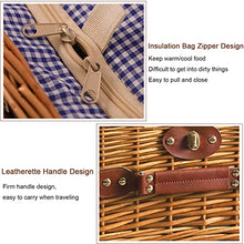 Wicker Picnic Basket Set for 4 Persons with Large Insulated Cooler Compartment, Willow Picnic Hamper Basket with Cutlery Service Kits for Camping, Wedding, Anniversary,Red