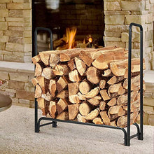 LFSDFJ Outdoor 4 Ft Firewood Rack Fireplace Log Holder,Large Heavy Duty Iron Lumber Storage Holder,Kindling Log Carrier,for Patio/Deck,Tall 123cm,Black