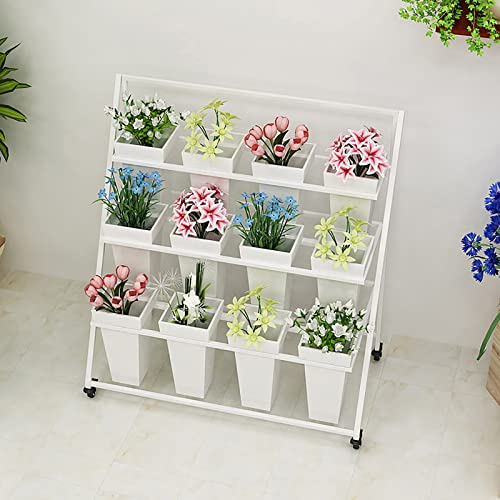 ZOCWJK Plant standIron Art Potted Plant Stand, with Wheels, 3 Tier Foldable Flower Stand, Planter Corner Shelf, Flower Pot Holder for Plant Display in Garden, Balcony, Terrace, O,