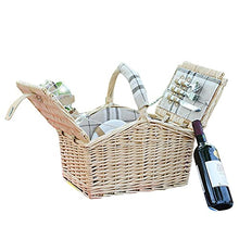 YRHH Foldable Shopping Basket for 2/4 People with Lid, Wicker Picnic Basket with Cutlery, Plates, Glasses, Dinnerware and Picnic Blanket for Picnic, Camping-4people