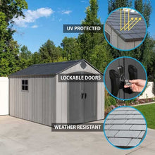 Lifetime 60353 10x8 FT Outdoor Storage Shed, Large Garden Tool Metal Shed with Sloping Roof and Double Lockable Door and Window