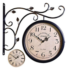 Double Sided Outdoor Clocks Iron Silent Grand Central Station Wall Clock Quiet Art Clock Weatherproof Casing Double Faced Decorative Garden Clock (B) (E)