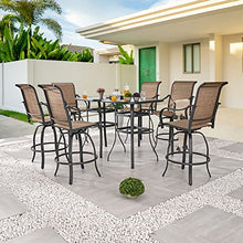 Festival Depot 8pcs Patio Dining Set Bar Height Stools Swivel Bistro Chairs Tempered Glass Top Table Metal Outdoor Furniture Brown
