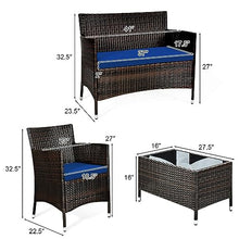 DUYHBAWRS 4PCS Patio Rattan Furniture Set Solid Wood Leg Cushioned Sofa Garden Lawn