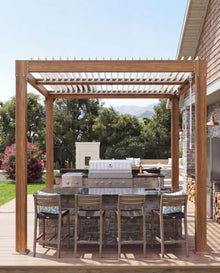 10' x 10' Louvered Pergola Aluminum, Outdoor Pergola with Adjustable Louvered Roof, Reinforced Aluminum Frame, Integrated Drainage System, for Patio, Deck, Woodgrain