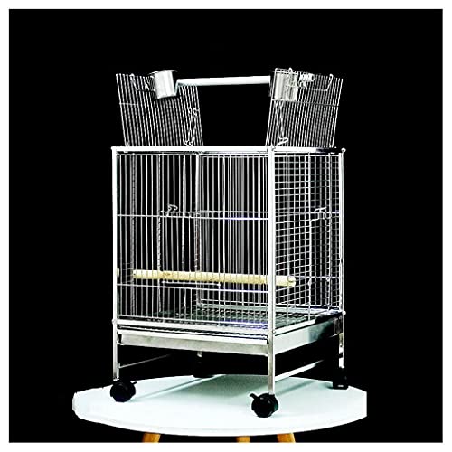 QTBH Flight Cage Bird Cage Stainless Steel Starling Square Cage Black Phoenix Live Parrot Cage with Stand Ornamental Cage for Parakeets Love Birds Cockatoos Finches Bird Cage (Color : Silver)