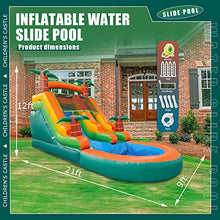 awesmflate Commercial Inflatable Water Slide for Kids Adults, 21FT Big Backyard Waterslide Tropical Outdoor Slide Park with Water Pool - Blue/Green/Orange