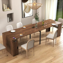 NTYUNRR 23.62”-118.11” Extendable Dining Room Table, 1-10 People Wood Long Foldable Tables with Storage Cabinet & Outlet, Space Saving Expanding Table with for Kitchen, Living Room, Party, Walnut