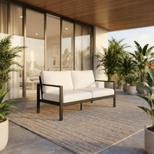 Outdoor Escape Powder-Coated Aluminum Outdoor Loveseat with Modular Left-Facing Design, Patio Furniture for Outdoor Couch Sectional, Gray White