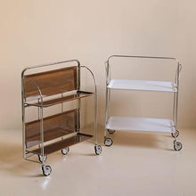 HASMI Living Room Table Foldable Mobile Cart Side Several Layers of Glass Storage Rack Dining Cart Furniture Outdoor Side Table (Color : Brown)