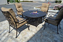 Santa Anita Outdoor Patio 5 Regular Chairs and Round 52" Fire Pit Coffee Table Dark Bronze Cast Aluminum Premium Fabric Cushions