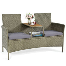 DUYHBAWRS 2-Person Patio Rattan Conversation Furniture Set Loveseat Coffee Table