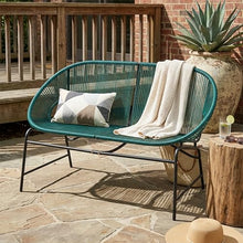 Seeheool CONDESSA Outdoor Patio Wicker Love SEAT, Green PE Rattan & Iron Frame, Set of 1