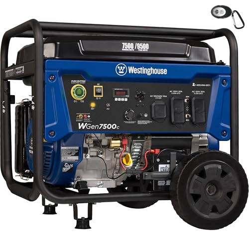 Westinghouse 9500 Peak Watt Home Backup Portable Generator, Remote Electric Start with Auto Choke, Transfer Switch Ready, Gas Powered, CO Sensor