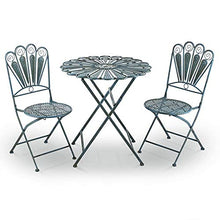JIQHOHX Wrought Iron Garden Table and Chair Combination 3-Piece Set|Indoor Outdoor Peacock Feather Metal Round Tables Foldable Bistro Furniture,Lawn Seating,Light Blue
