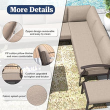 Kurapika 8-Piece Aluminum Patio Furniture Set with Propane Fire Pit Table, Modern Outdoor Sectional Sofa, Sand