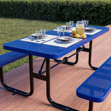 OUTTANS Commercial Metal Picnic Table (Blue, 6' Rectangular, Punched)
