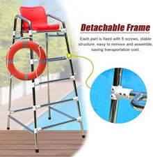 DLYZAYE High Stool Ground Pool Ladder Lifesavers Observation Chair with Hook & Umbrella Jack Hole, 304 Stainless Steel Swimming Competition Referee Chairs, 1.9m Tall Lifeguards's Chair