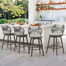 Cozyman 5-Piece Outdoor Bar Set with 360° Swivel Barstools, 4 Counter Height Bar Stools & 1 Table, Aluminum Frame with Boho Rattan Weave and Circular Cushion, Grey