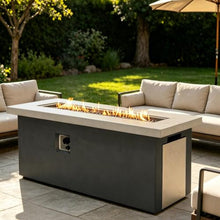60" Outdoor Propane Fire Pit Table, Rectangular Concrete Gas Fire Pit with 60,000 BTU Heating, Hidden Tank Storage, Electronic Ignition, Lava Rocks & Cover for Patio Backyard Deck Garden, Light Grey