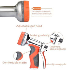 Feilx Garden Hose Nozzle Sprayer, Heavy Duty Metal Hose Nozzle with 9 Adjustable Patterns for Hand Watering Plants and Lawn, Car Washing, Pa (Color : Red)