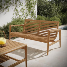 Modway Hayden 56 Inch Outdoor Teak Wood Loveseat in Natural - Mid-Century Modern Slatted 2-Seater Patio Bench Sofa for Deck, Garden, Pool, Porch