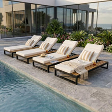 4 PCS Outdoor Acacia Wood Chaise Lounge with Cushions for Poolside, Lawn