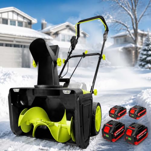 Electric Snow Blower Cordless, 20-Inch Path, Foldable Handle fourbatteries