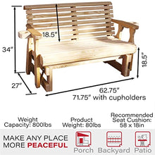 Amish Casual Heavy Duty 800 Lb Roll Back Pressure Treated Porch Glider with Cupholders (5 Foot, Unfinished)