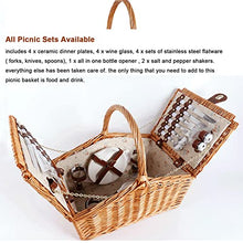 YEDECOR Picnic Basket - Wicker Picnic Basket with Lid and Handle for 4 with Picnic Set - Sturdy Woven Body with Lining for Wedding Gift Garden Outdoor Camping and Party