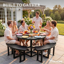 YITAHOME 38" Round Metal Picnic Table with Umbrella Hole