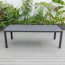 LeisureMod Chelsea Mid-Century Modern 63" and 87" Rectangular Outdoor Dining Table in Black Aluminum for Patio and Backyard Garden (87 Inch)