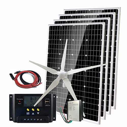 1080W Solar Panel Wind Turbine Generator Kit 48V Battery Charging Kit for Home: 4pcs 120W Mono Solar Panel/600W Windmill/PWM Charge Conroller/Cable