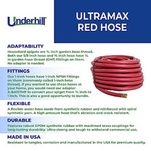 Underhill UltraMax Commercial Garden Water Hose 75 ft, Rubber, Flexible, Anti-Kink, 200 psi WP, 800 psi BP, H10-075R, 1 Inch x 75 ft NPSH, Red