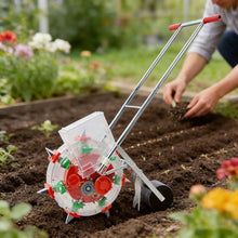 Seed Sower & Fertilizer Applicator, Push Seeder, Featuring Visible Dual Hoppers, Walk-Behind Seeder for Planting Corn Cotton Soybean Peanut(7-Nozzle)