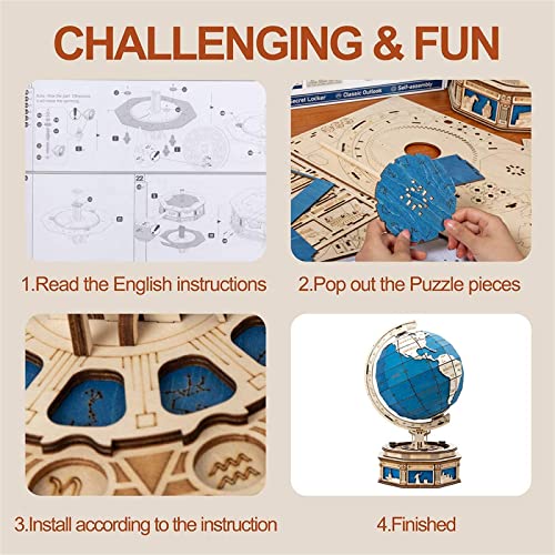 PRODCA 3D Wooden Globe Puzzle Box Wood Model Kit for Adults and Teens