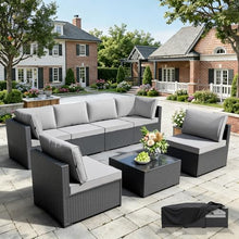 WWR Patio Furniture Set 7 Piece - All-Weather - Wicker Rattan Patio Outdoor Conversation Set, Modular Sectional Sofa for Backyard, Garden, Poolside, Balcony, Porch, Patio, Black/Light Gray