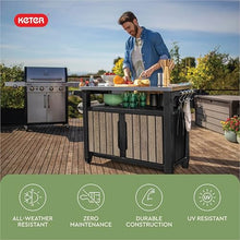 Keter Unity XL Outdoor Entertainment Cart with Wood‑Look Finish, 78‑Gallon Patio Storage Cabinet, Food Prep Station, Stainless‑Steel Top for BBQ, Grill, Patio, Deck & Backyard, Ashwood