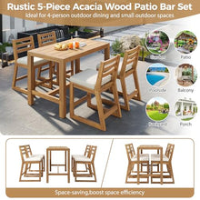 raxatek 5-Pc Rustic Patio Bar Set,52" Acacia Wood Table w/4 Chairs