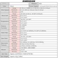 Digital Anemometer Wind Speed Chill Temperature Humidity Heat Index Dew Point Barometric Meter