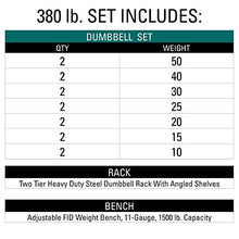 XMark Two Tier Heavy Duty Steel Dumbbell Rack with 380 lb Set, Bench