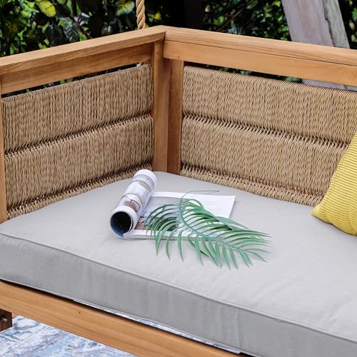 Teak Wood Outdoor Porch Swing with Cushion White Weather Resistant