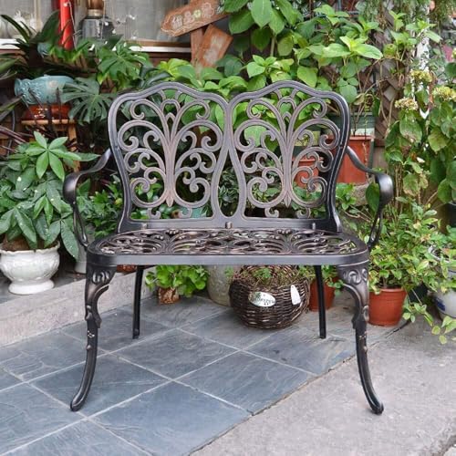 TGBHM Outdoor Retro Garden Bench Cast Aluminum Double Bench with Backrest & Armrests Decorative Seating for Lawn Balcony Corridor Entrance,Bronze-One Size