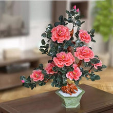 SYRIS Simulation Potted Plants Bonsai Tree Living Room Jade Crafts Flower Stand Tea Table Decoration Porch Decoration Jade Carving Peony Flower Bonsai Fake Plant Greenery Decor for Desk