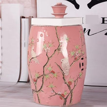LINKIO Garden Stool Decorative Garden Stool, Ceramic Drum Seat with Birds and Flowers, Indoor Outdoor Patio Side Table Ottomans(F)